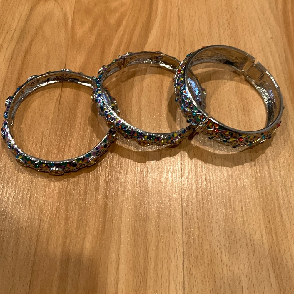 Never Worn Sassy Jones 3 bangles with multi color stones